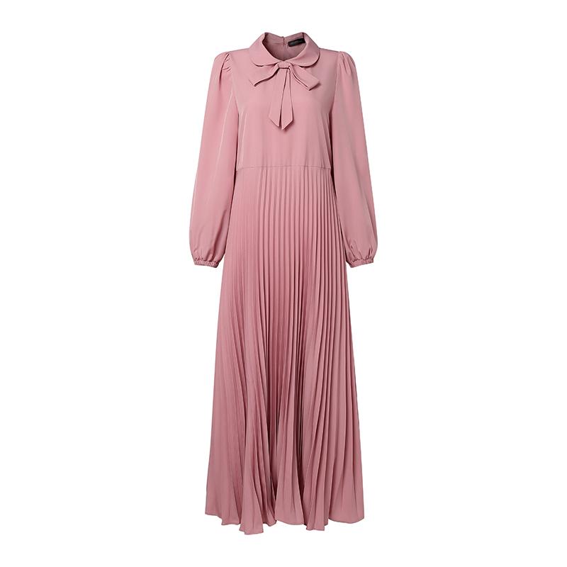 ZANZEA Damen Freizeit Puppenkragen Locker Langarm Muslimisches Langes Kleid