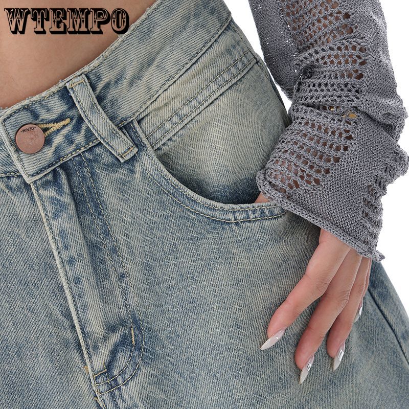 Vintage High Waist Slim Women’s Jeans New American Style Simple Fashion Female Cotton Denim Wide Leg Pants Office Ladies