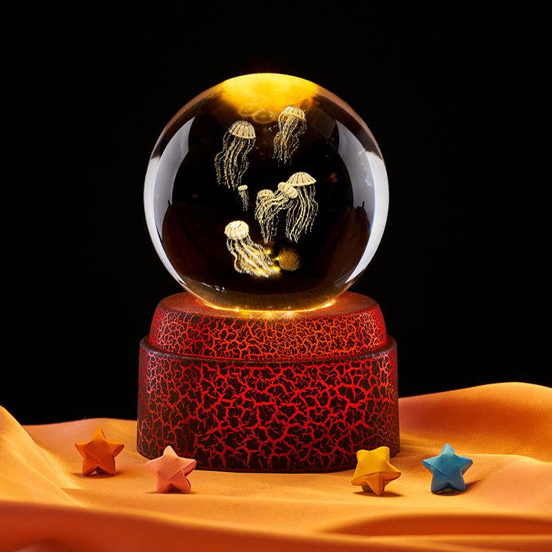 Laser Engraved Jellyfish Music Box Crystal Ball Night Light - Perfect Birthday Gift for Friends or Classmates