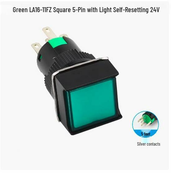 Square Button Switch, LA16-11FZ, 16mm, 3/5-Pin, 12V/24V, Self-Reset/Locking, with Light