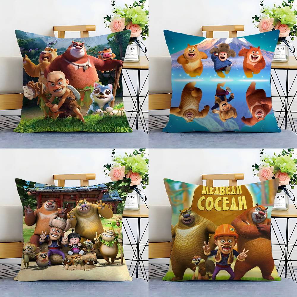 Cartoon B-Boonie Bears Pillow Case Plush Fabric Soft Double Sided Print Sofa Cushion Cover Throw Pillow Covers