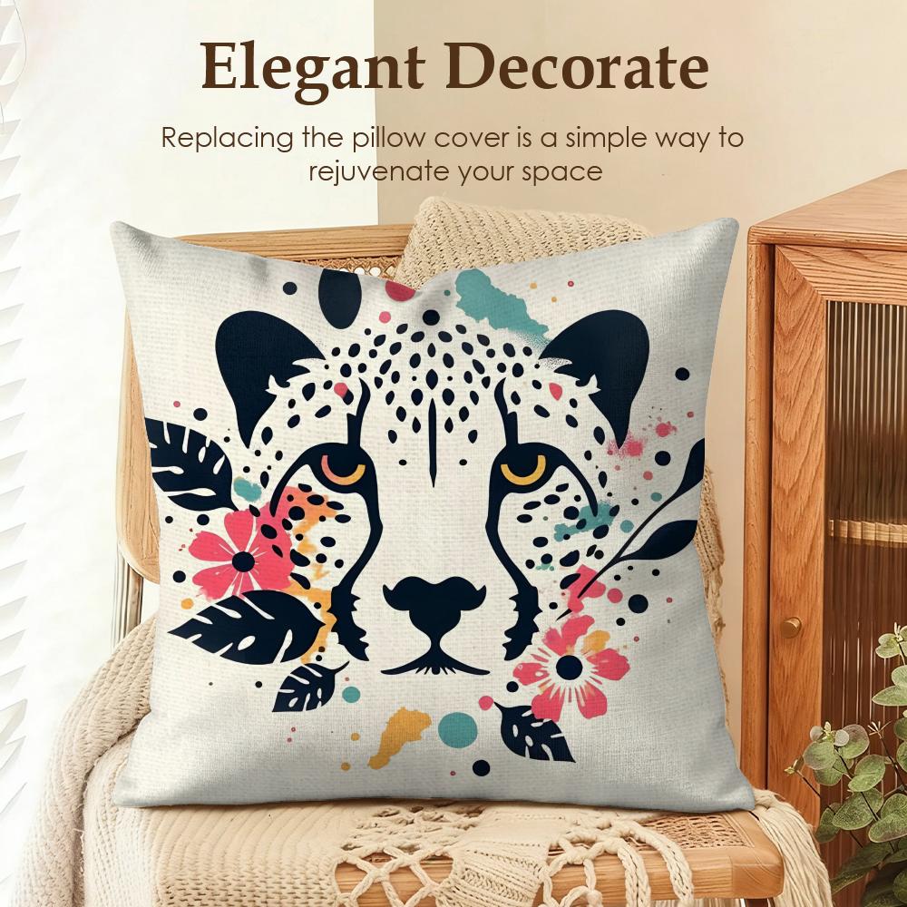 Summer Style Leopard Cushion Cover Natural Linen Organic Fabric DoubleSided Printing Sofa Home Decor Gift Pillow Case