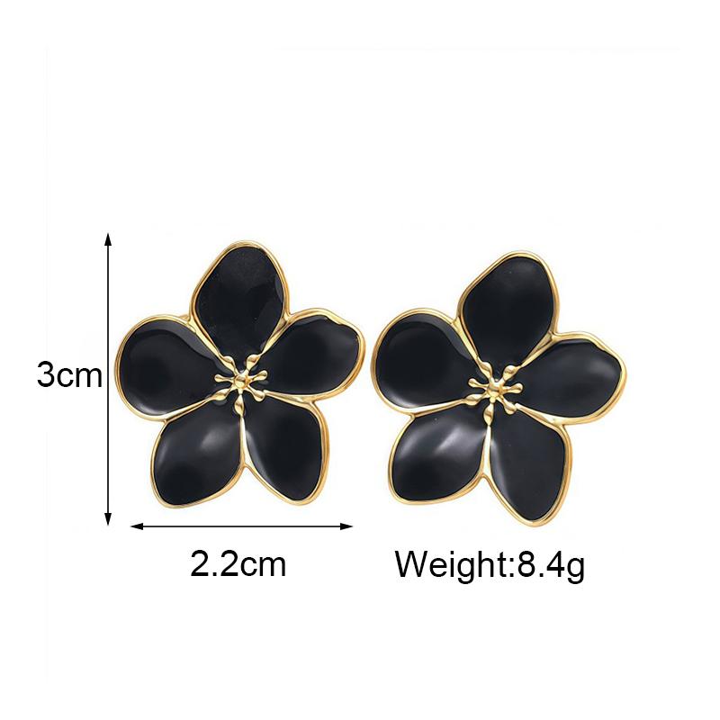Creative Drop Oil Stainless Steel Petal Stud Earrings for Women Vintage Elegant Simple Flower Earrings Daily Versatile Jewelry