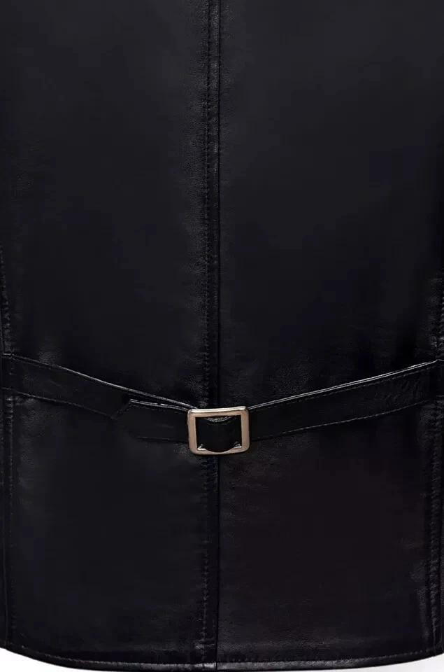 Stylish Handmade Men Hand Pocket Sheepskin Pure Leather Waist Out Wear Vest Coat