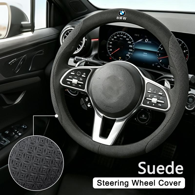 Car Suede Leather Steering Wheel Cover Anti Slip For BMW X1 X3 X5 X6 1 2 3 5 7 Series F15 F16 F20 F22 F30 F32 G30 Sticker WC5