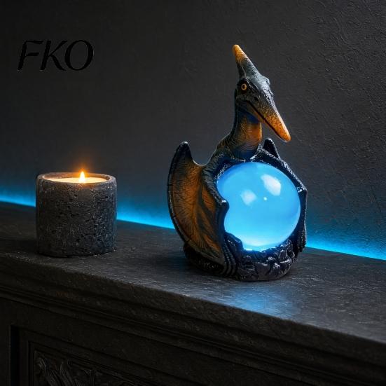 Gothic Bedroom Lighting Pterosaur Night Light, Resin Dragon Table Lamp with Glowing Faux Crystal LED Desk Ball, Fantasy Decor for Office, Gift Lovers