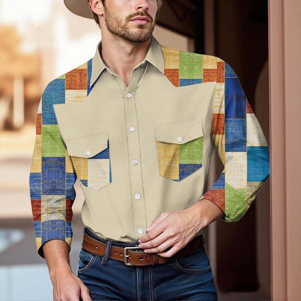 Men'S Fashionable Lapel And Shoulder Length Long Sleeved Casual Top