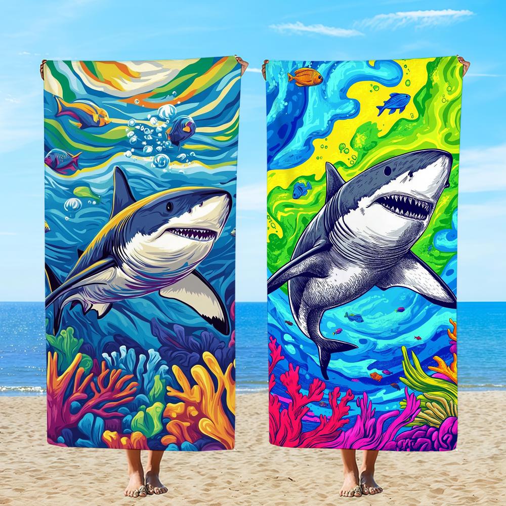 Handtuch Textil Bademantel Cartoon Strand Schnelltrocknend Leicht Kunst Hai Tragbar Camping Schwimmbad Reise