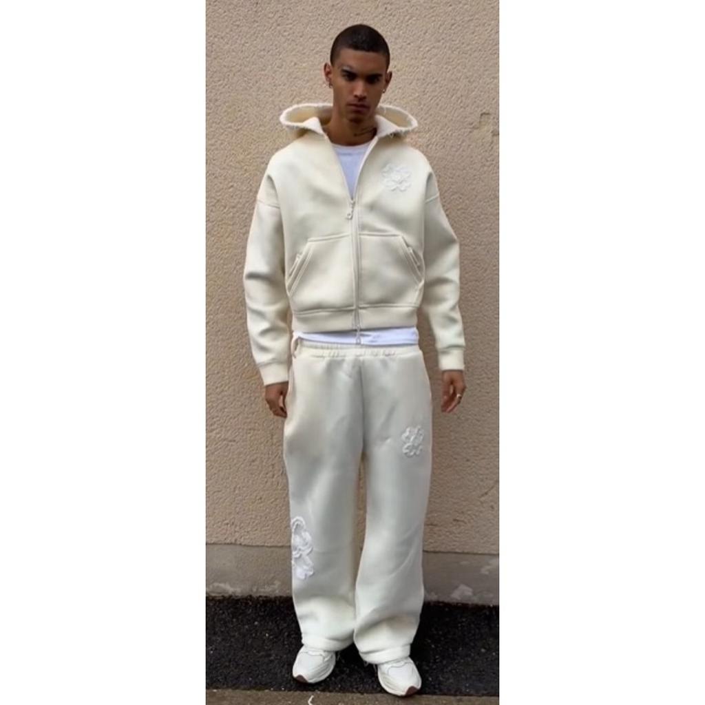 BeatStreet Embroidered Zip Hoodie & Pants Set Men Streetwear Trendy Loose Casual 2-Piece Tracksuit New Fashion