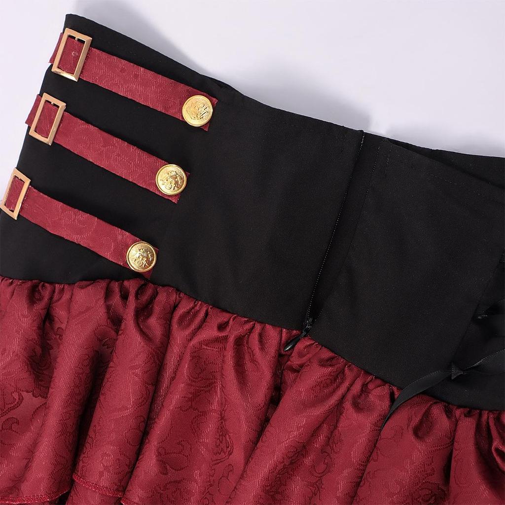 Women's Steampunk High-Waisted Ruffled Skirt for Cosplay