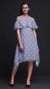 Bimba Blue Floral Print Cold Shoulder Women Swing Tunic Flutter Sleeve Midi Dress -