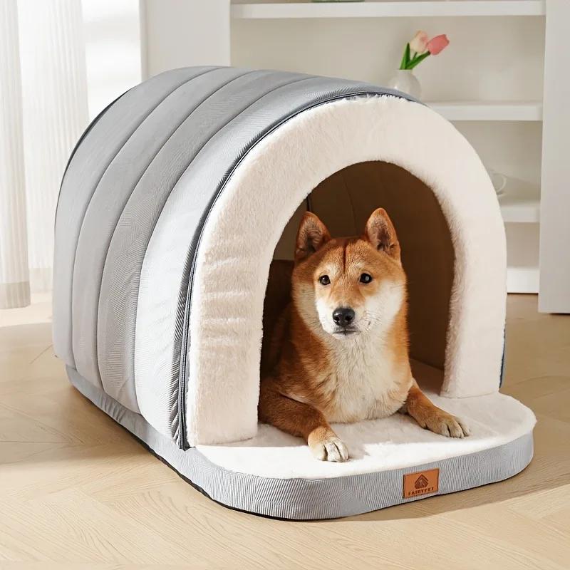 

Warmth Indoor Tent Bed with Waterproof Lining and Anti Slip Bottom Dog Bed,All-Season Plush Pet House/Detachable Plush Pet Bed S-46x37x40cm серый
