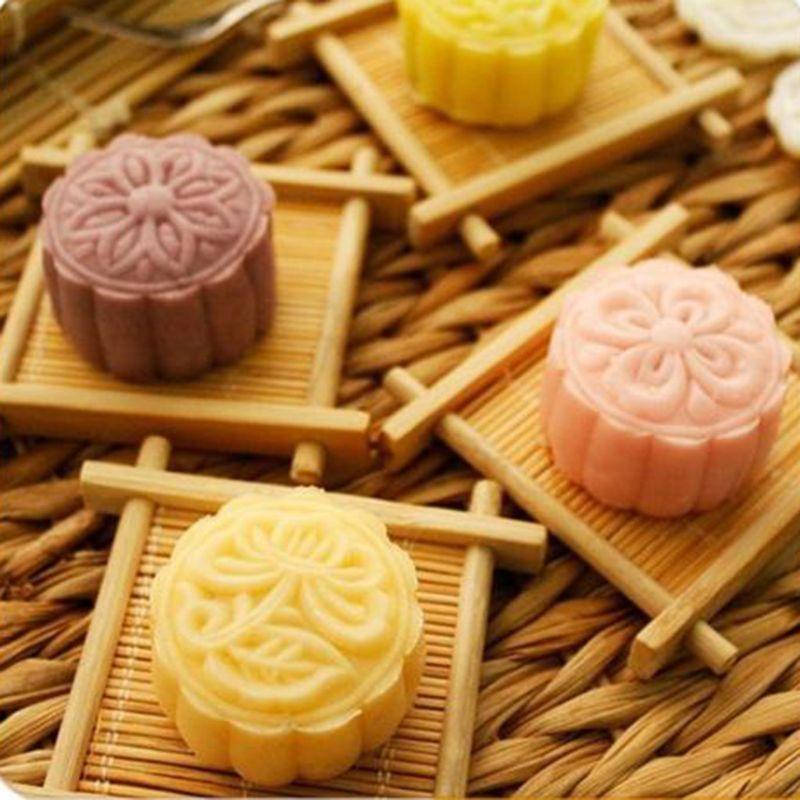 Mooncake Barrel Mold with 6pcs Flower Stamps Hand Press Moon Cake Pastry Mould DIY Bakeware Mid-autumn Festival
