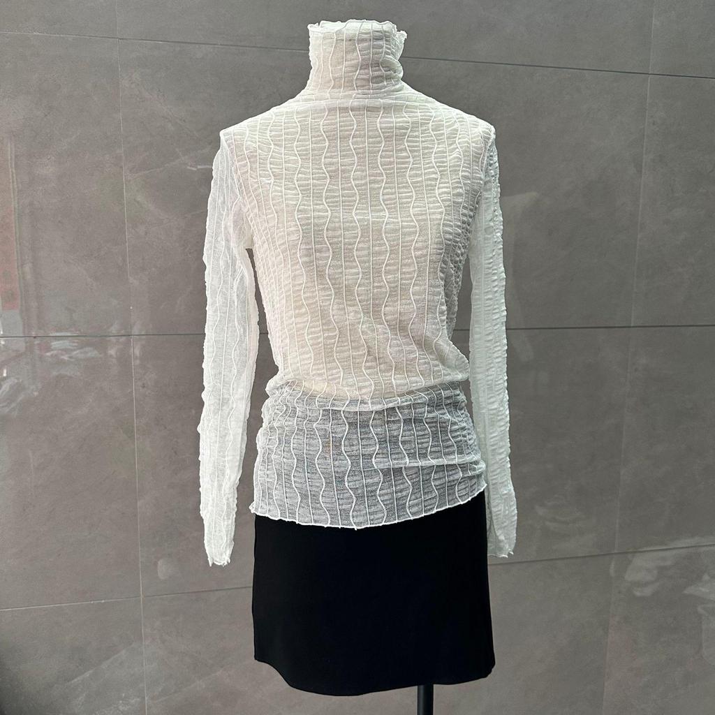 Women's Slimming Stretch Mesh Lace Turtleneck - See-through Autumn Winter Base Layer Top