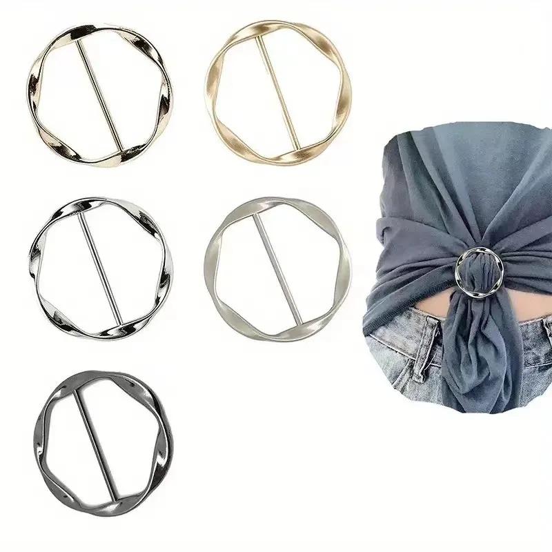 T Shirt Tie Clip Brooch Waist Buckle Versatile Clothing Ring Wrap Holder Fashion Metal Round Circle Clip Buckle