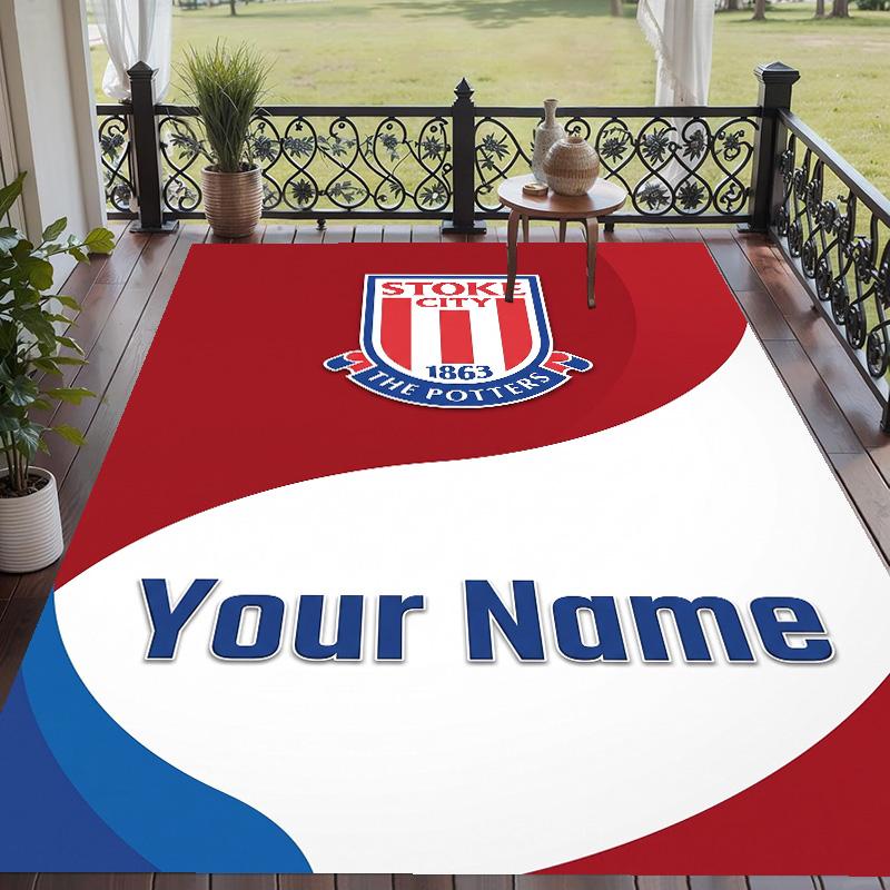 Custom Text Printed Rug Stoke City FC Non Slip Floor Carpet For Home Room Decor