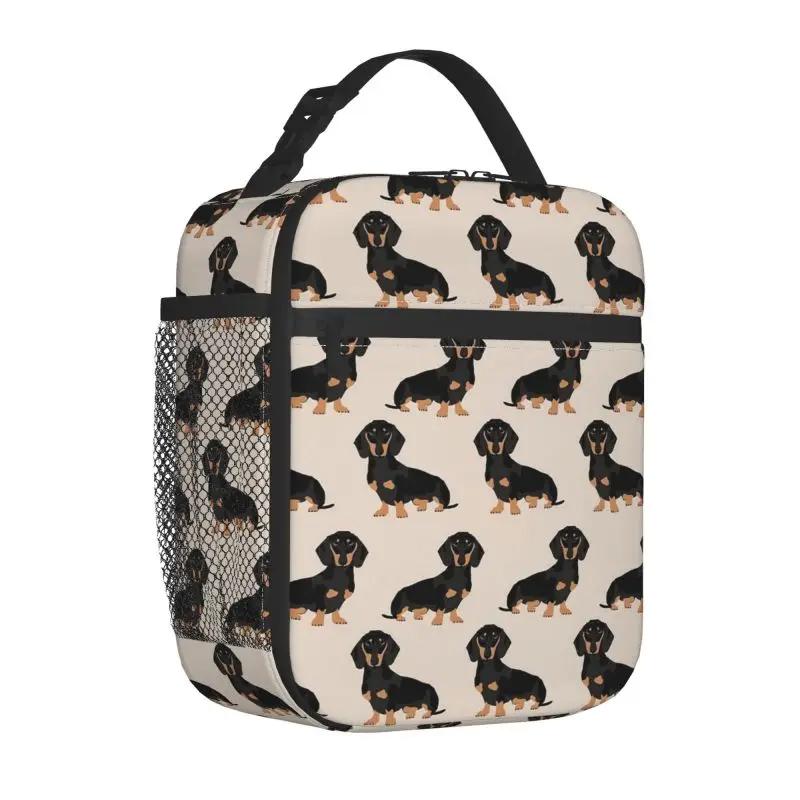Cute Dachshund Dog Print Insulated Lunch Bag Reusable Cooler Thermal Bento Tote Bag for Work School Hiking Travel Picnic Beach