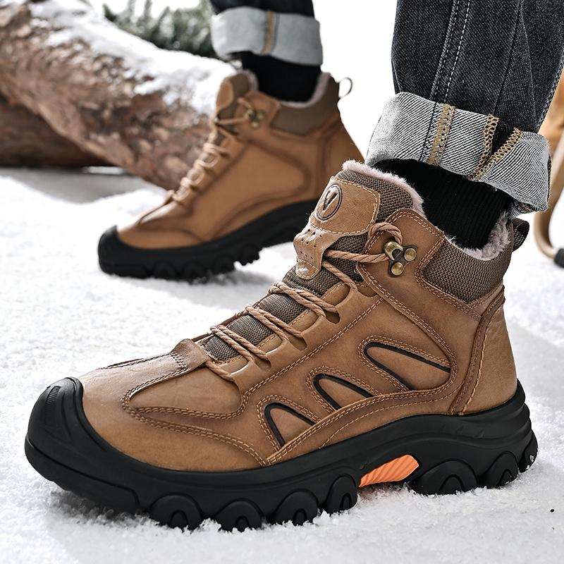 Genuine Leather Mens Walking Shoes All-match Men's Ankle Boots New Arrival Men Winter Plush Snow Boots Handmade Men Casual Shoes