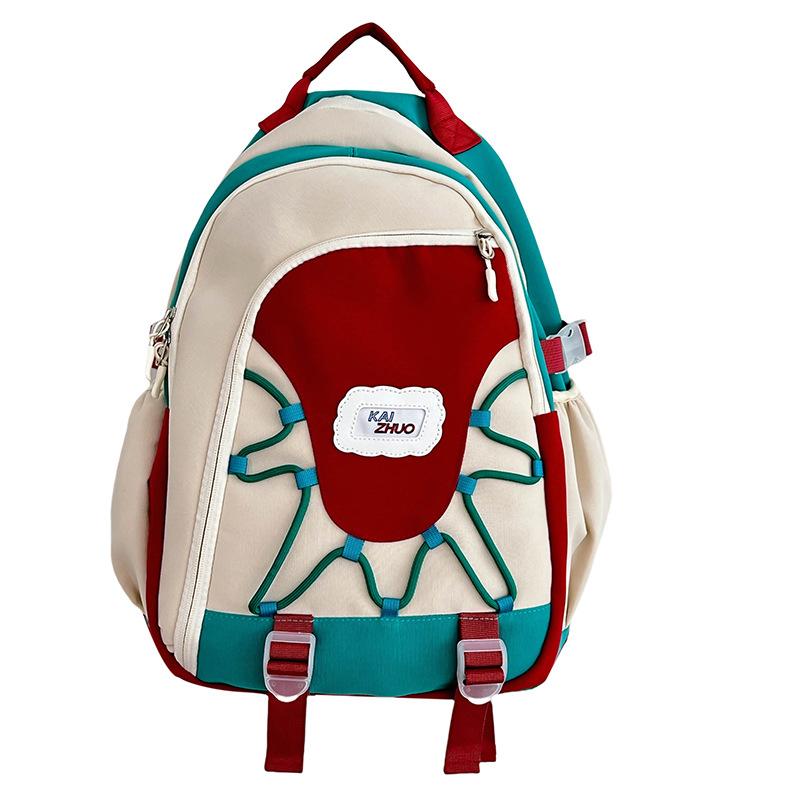 Schoolbag new American retro schoolbag ins wind junior high school students contrasting color backpack women's simple casual fashion going out