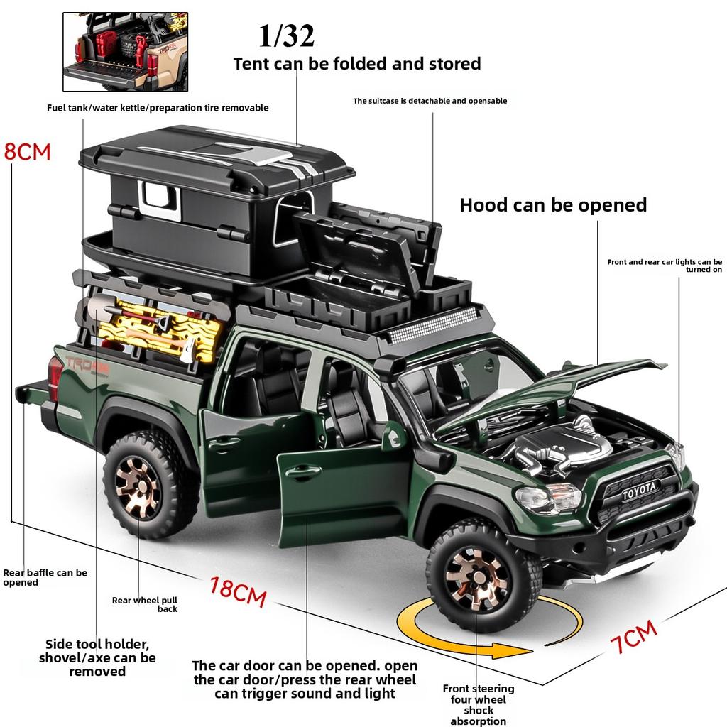 1/24 1:32  TACOMA Tundra Alloy Car Model Toy Diecast Metal Sound Light Pull Back Off-Road Pickup Vehicles Models Kids Gifts