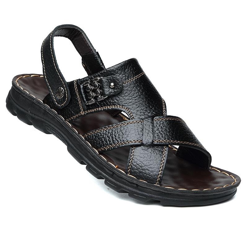 Men's sandals men's outer wear 2025 summer new leather beach shoes dual-purpose sandals breathable cowhide dad shoes