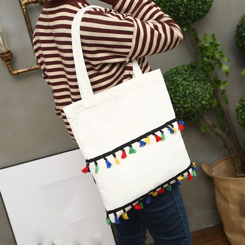 Color Tassel Canvas Bag Fashion One Shoulder Shopping Bag