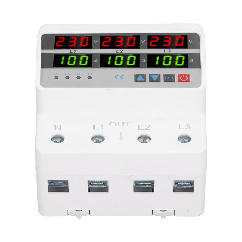 3 Phase DIN Rail Protective Device Over Under Voltage Current Limiting Self Resetting Protector AC22