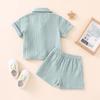 Toddler 2Pcs Summer Outfits, Short Sleeve Button Down Lapel Shirt + Shorts Set Baby Clothes