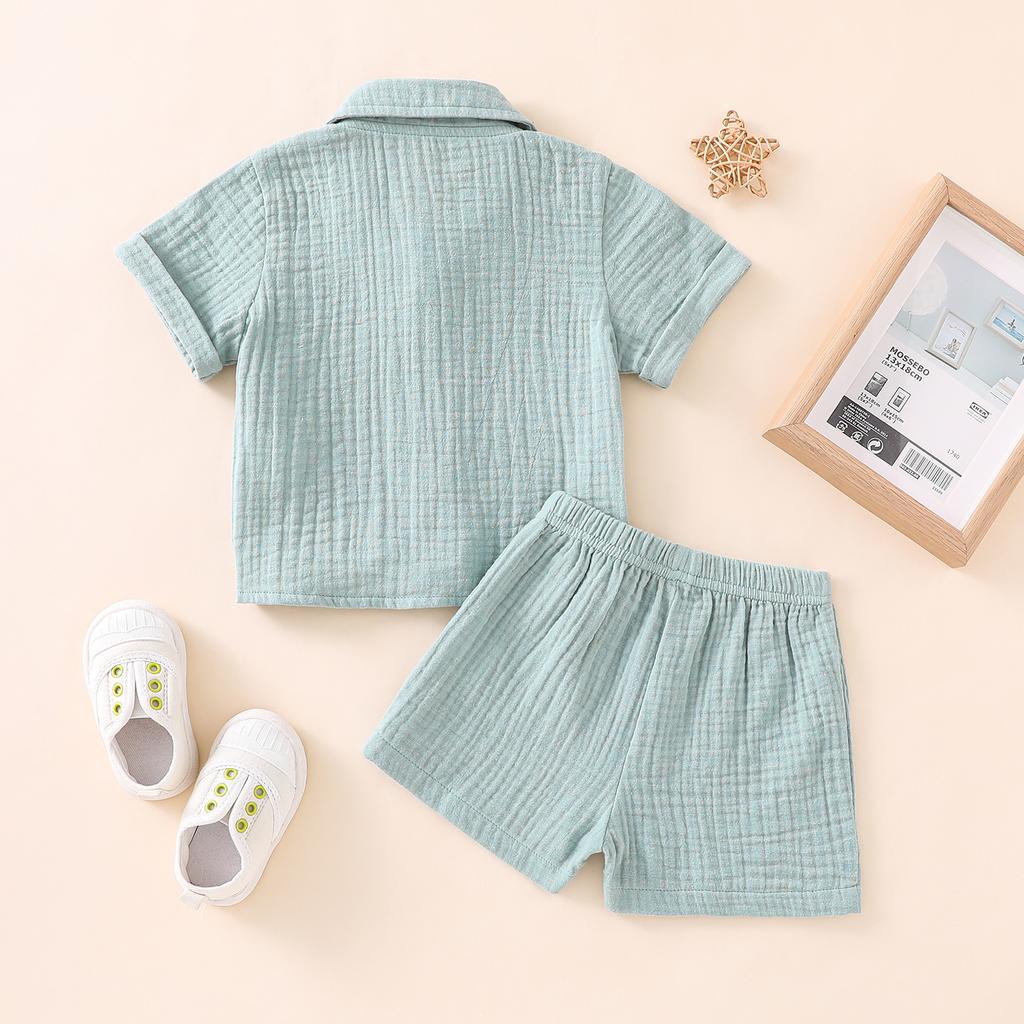Toddler 2Pcs Summer Outfits, Short Sleeve Button Down Lapel Shirt + Shorts Set Baby Clothes