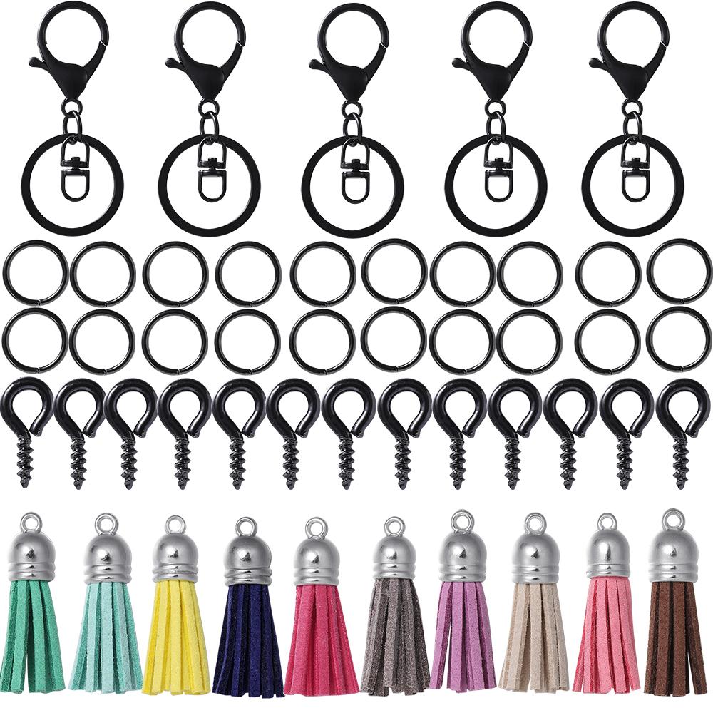 

65Pcs/Set Keychain Leather Tassels Jump Ring Eye Pin Jewelry Making Accessories Kits for DIY Key Chain Epoxy Resin Pendants
