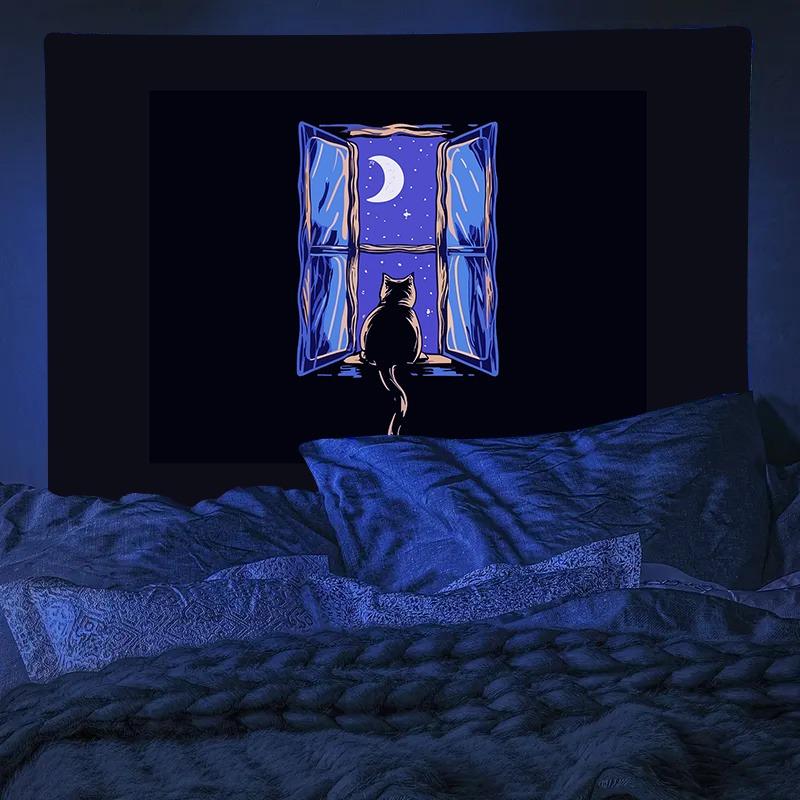 Ultraviolet Milky Way Galaxy Luminous Tapestry, Indoor Mood Create Atmosphere, Psychedelic Luminous Art, Bedroom Decoration