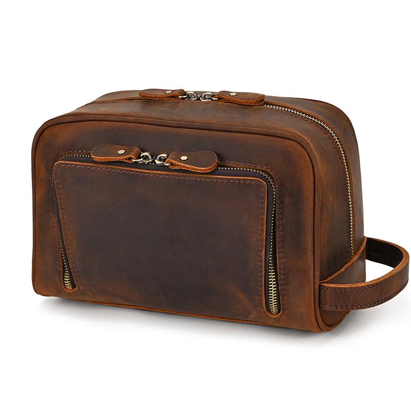 Vintage Leather Travel Storage Bag Men'S Mad Horse Leather Toilet Bag Women'S Cowhide Storage Cosmetic Bag