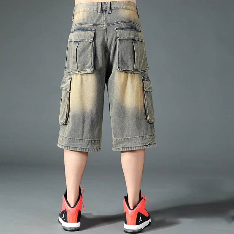 Men's Denim Shorts Summer Loose Multi-pocket  Hip Hop Cropped Pants