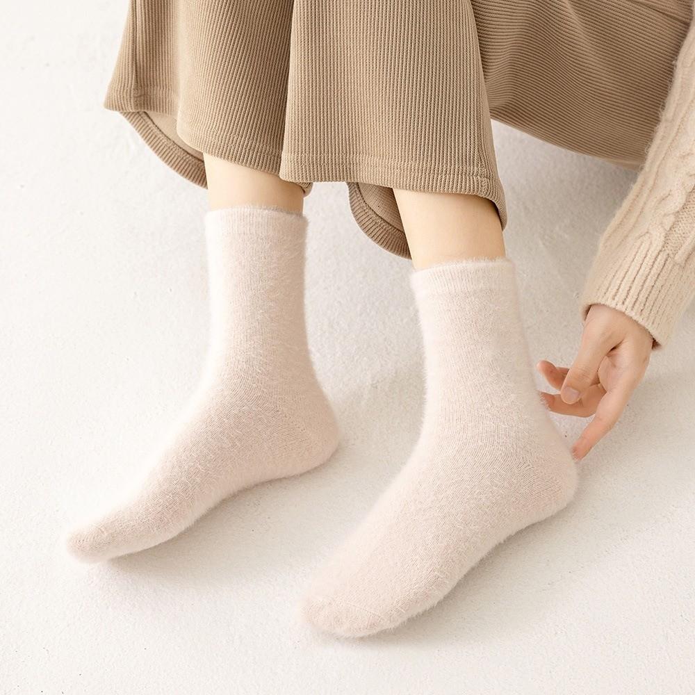 Solid Faux Mink Fleece Warm Socks Thickened Plush Socks New Fleece Lined Socks Women's Wear
