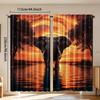 2pcs   Elegant Elephant Sunset Water Reflection Artwork Pattern Curtains Light Filtering Polyester Rod Pocket Design for Bedroom