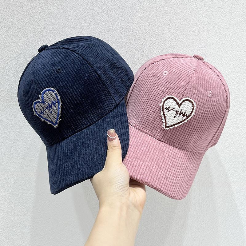 Corduroy Heart Baseball Cap With Sun Protection And Warmth For Casual Women