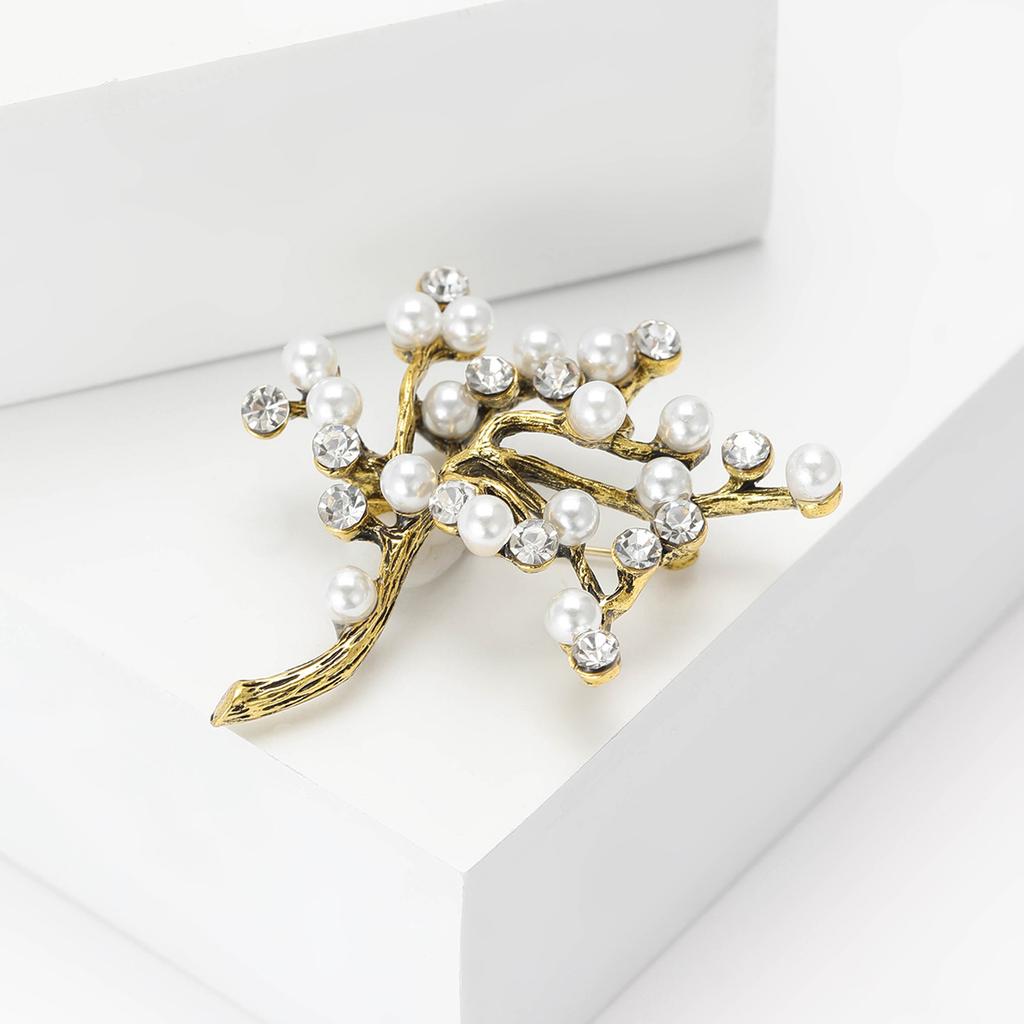 Fashion Small Fresh Pearl Wishing Tree Brooch Temperament Elegant Women'S Dress Cheongsam Corsage Jewelry Plant Pin