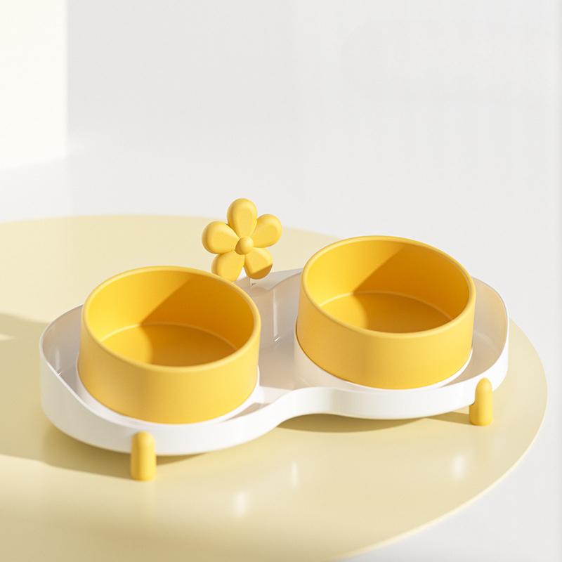 Cat Food Bowl Elevated Cat Bowl for Food and Water 5 Inch Wide Ceramic Double Cat Feeding Bowl Tilted Food Feeding