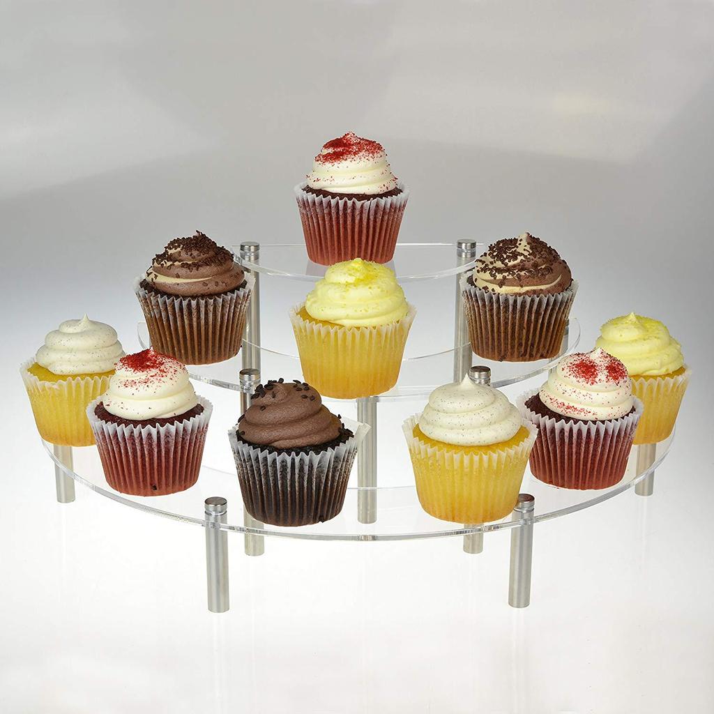 Suporte de Acrílico Redondo de 3 Camadas para Cupcakes e Sobremesas-Suporte Elevatório, Display Self para Figuras Amiibo Funko POP, Vitrine de Varejo