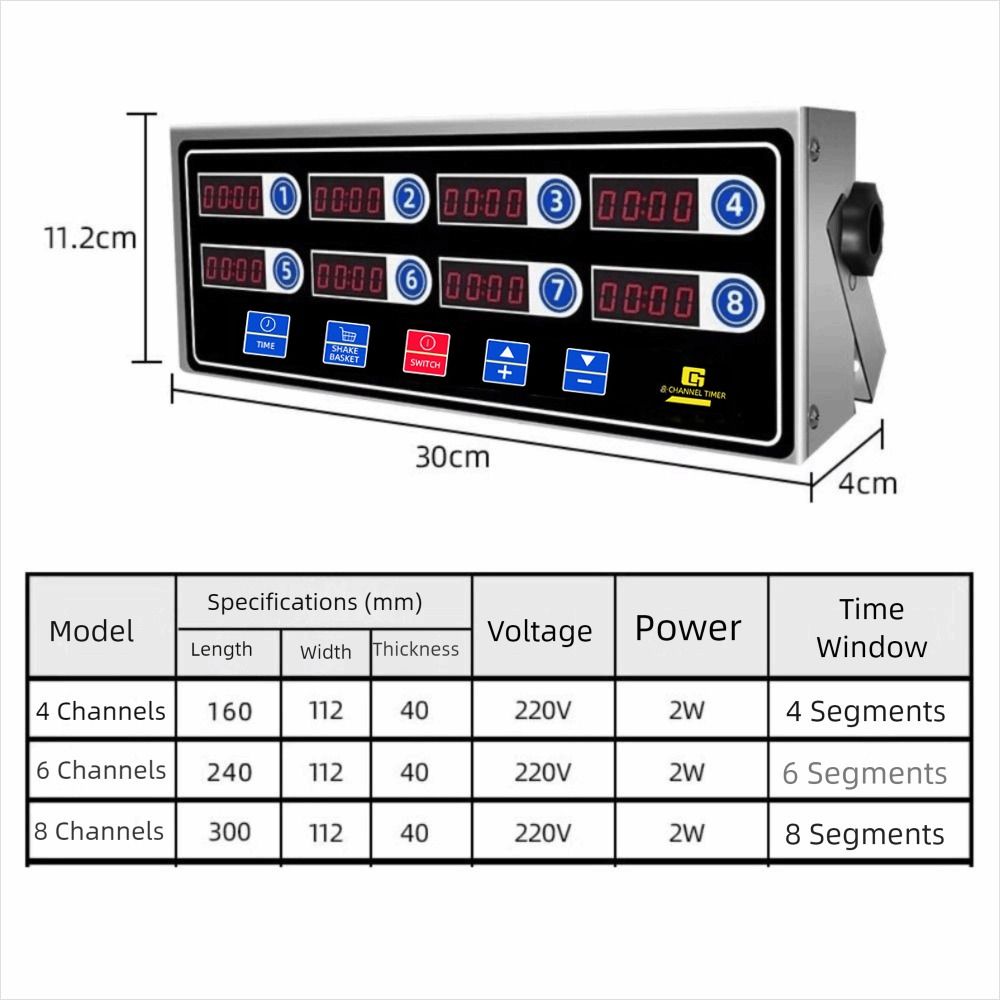 Timer da Cucina Commerciale con Alloggiamento in Acciaio Inossidabile Timer Conto alla Rovescia a 4/6/8 Canali Negozio di Hamburger
