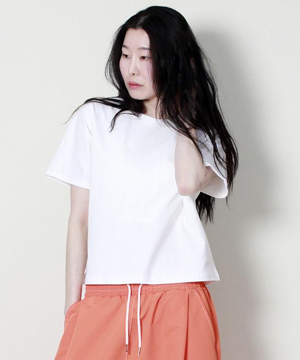 Deumakeu Solid Semi-Crop French Half-Sleeve T-Shirt Ivory