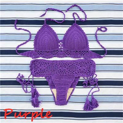 

Handmade Crochet Push up Bikini Set Sexy Women Swimwear Crop Top Beach Swimsuit Suit S фіолетовий