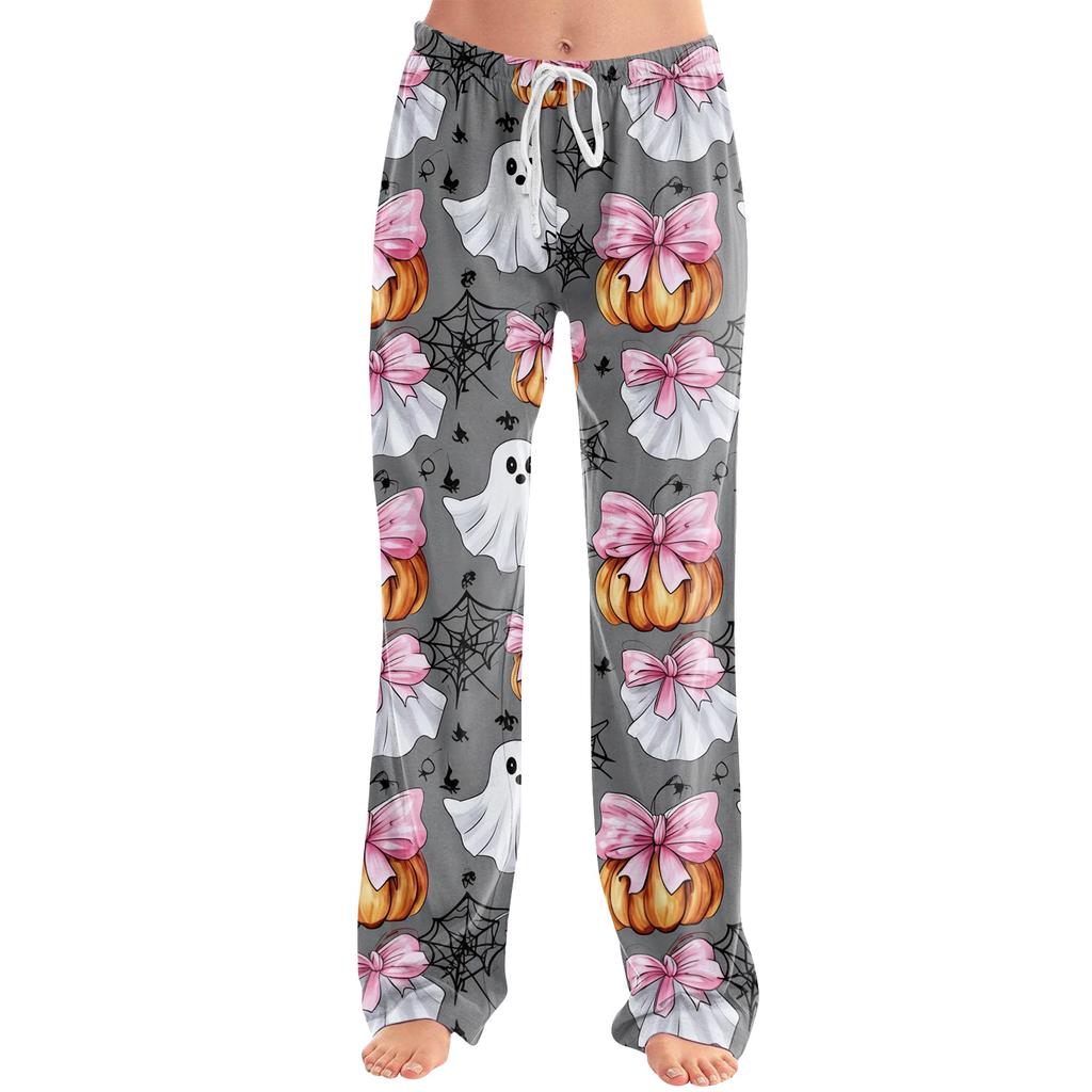 Women's Halloween Print Drawstring Pants, Casual Long Pants for Sleepwear or Daily
