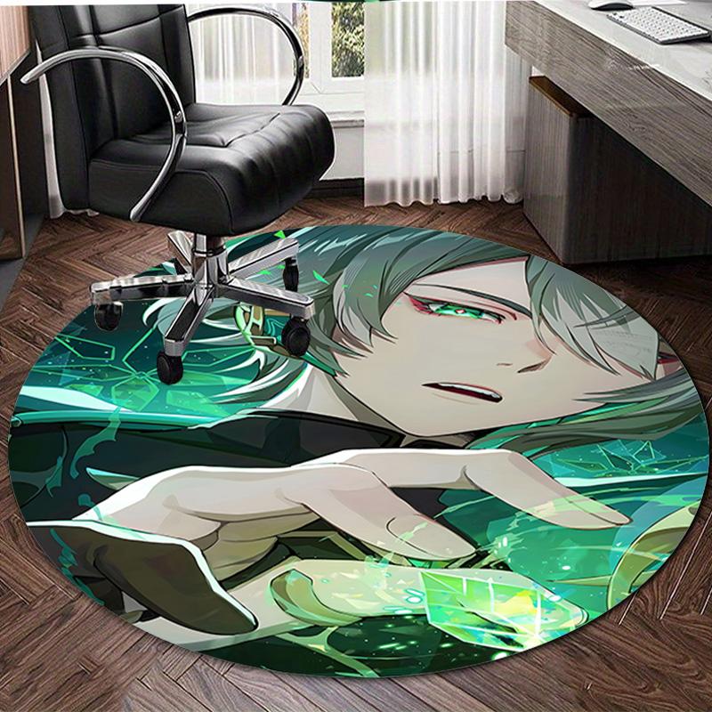 1pc Genshin Impact Alhaitham1 Print Round Carpet Chair Round Carpet Suitable for Bedroom Living Room Home Decorative Carpet