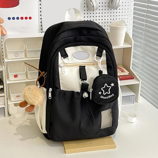 Jenter Ryggsekk Skoleryggsekk med Campus ID-vindu Snøring Frontlomme Skolesekk med Avtakbar Mini-pung for Reise Gate Høyskole