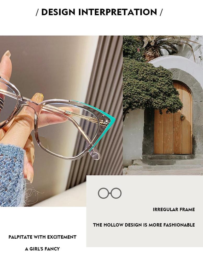 Women's Cat-Eye Prescription Glasses with Spring Hinge, Anti-Blue Light Slimming Design for Larger Faces.