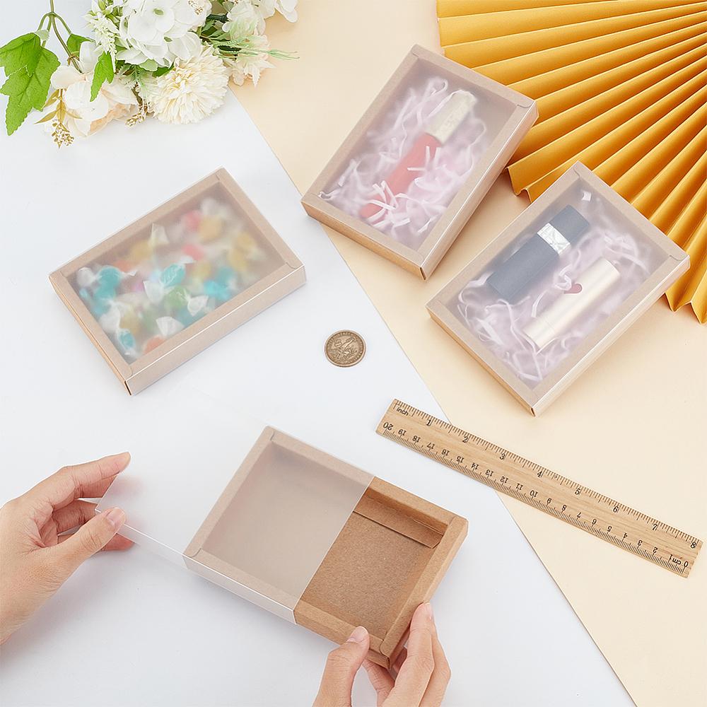 16pcs Kraft Paper Storage Gift Drawer Boxes Translucent Plastic Cover Gift Packaging Case Peru 13.8x9.7x2.5cm