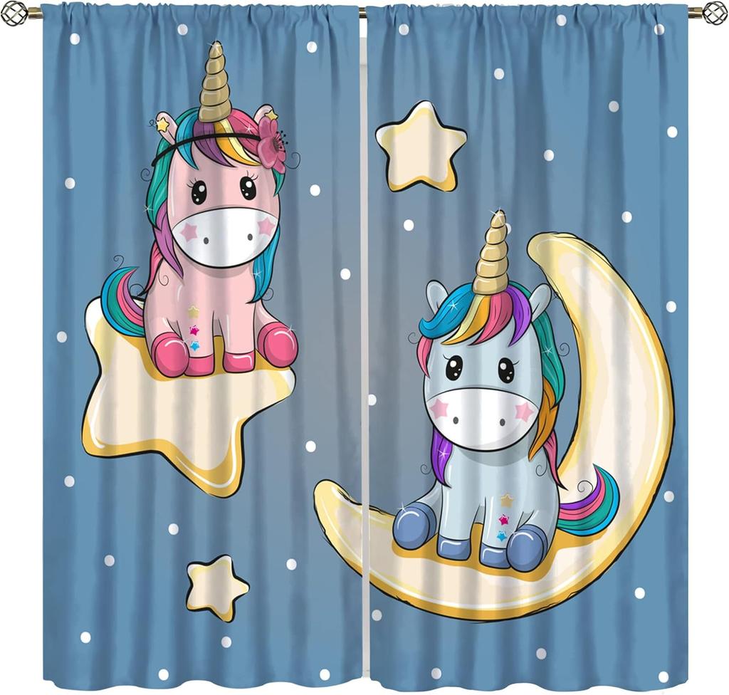 Rainbow Unicorn Bedroom Curtains Purple Pink Dream Universe Starry Sky Kids Living Room Window Treatments Made Of Polyester Treatment
