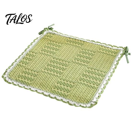 Thin Seat Pad for Home Cotton Linen Chair Pad, Striped Plaid Dining Mat with Lace Trim, Lightweight Wood Chairs Breathable Ties Office Barstool
