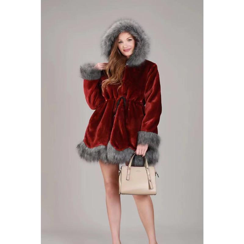 Imitation mink fur, imitation mink fur integrated jacket medium and long hooded cotton-padded jacket, imitation fur waist